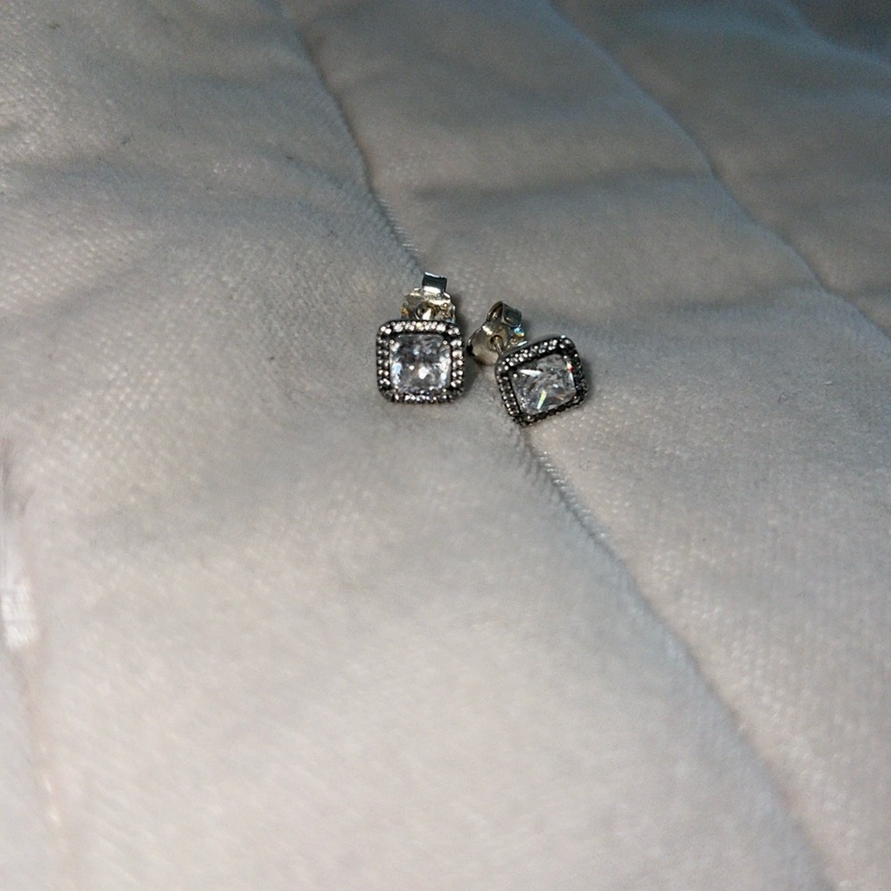PANDORA CZ STONE STUD EARRINGS STERLING SILVER